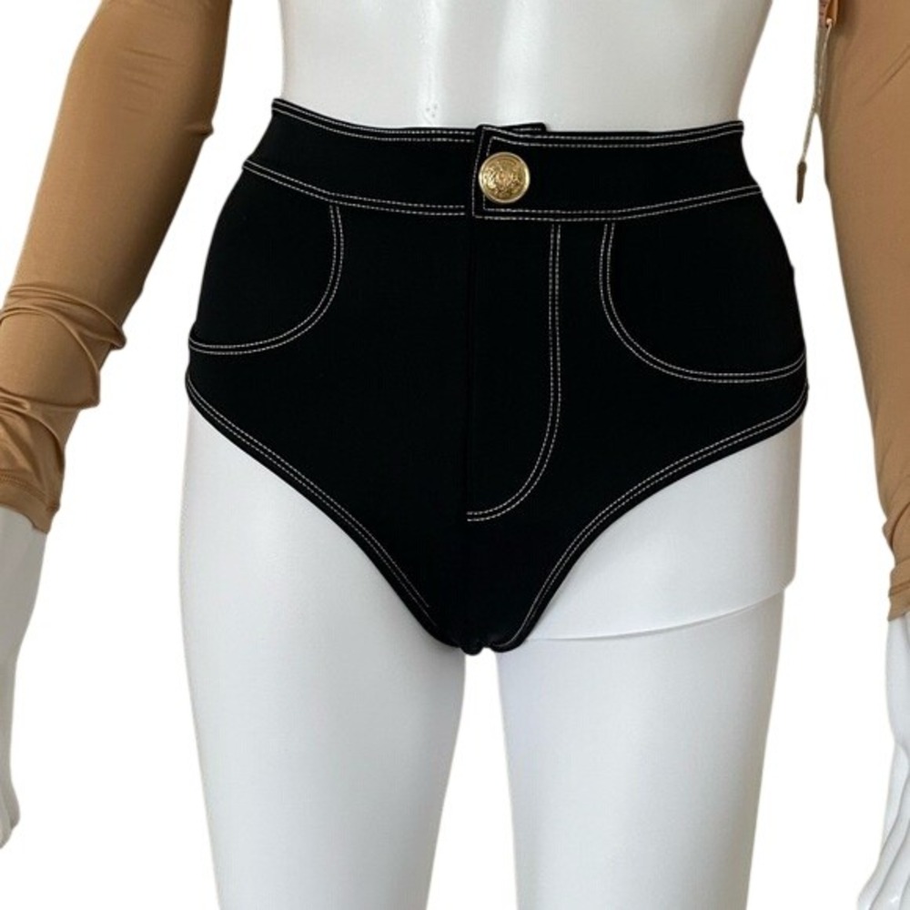 Oye Lavinia Black Stitched Gold Button Swim Bottom Size XS